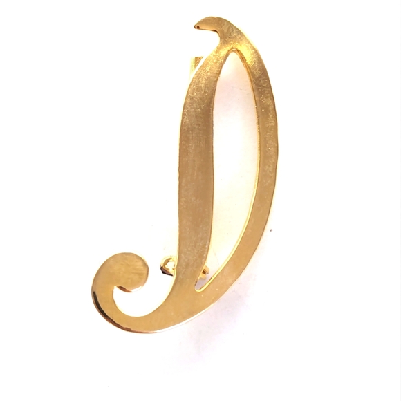 Vintage MCM Gold Tone Cursive "D" Music Note Swirl Pin Brooch - Picture 1 of 3